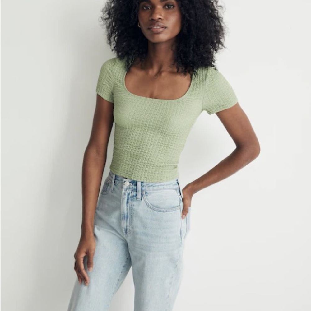 Madewell Textured Scoop Neck Top – Green | Size XS | Excellent